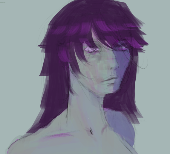 a painting of a lady in blue and purple hues